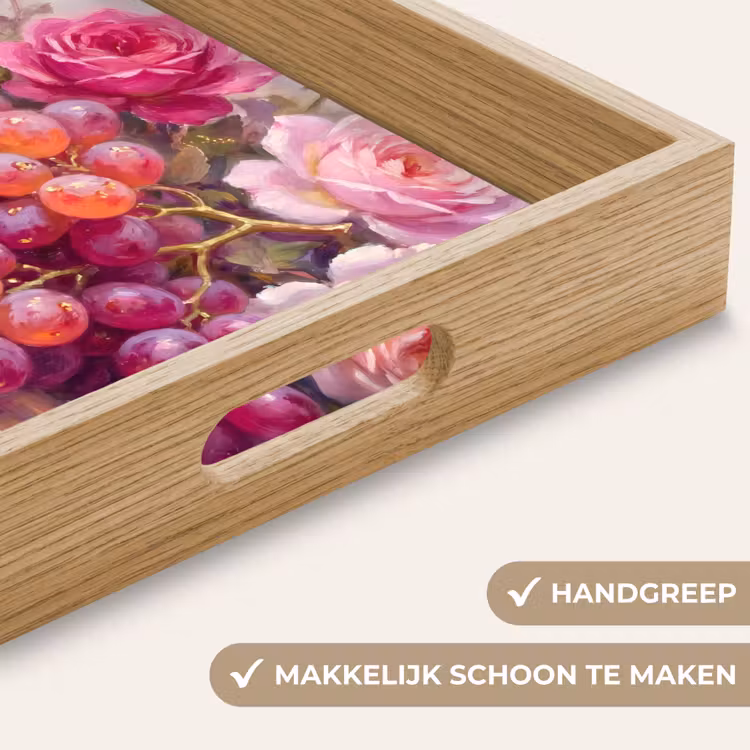 Eten - Bloemen - Stilleven - Roze - Goud Dienblad Rechthoek middel -USP_HandgreepNL