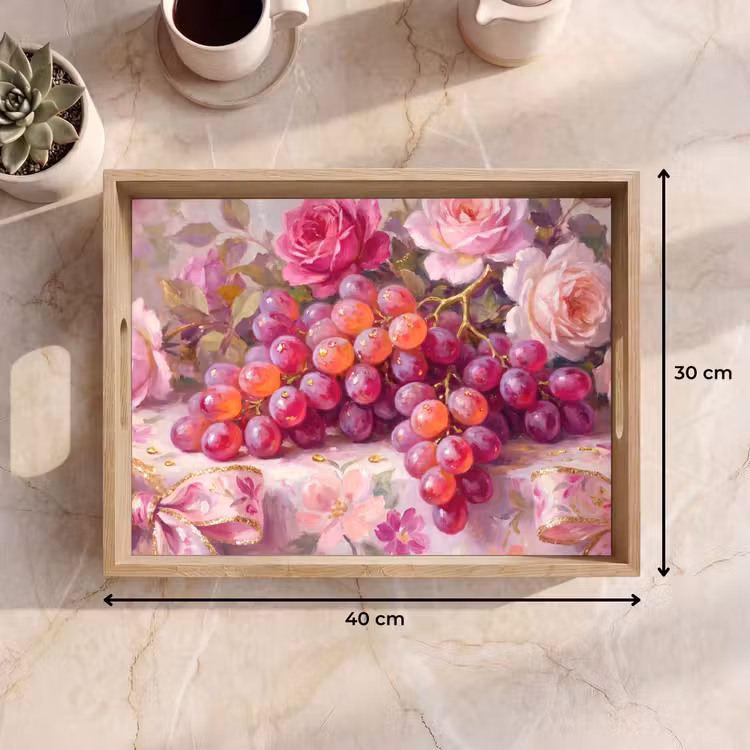 Eten - Bloemen - Stilleven - Roze - Goud Dienblad Rechthoek middel -USP_Formaat