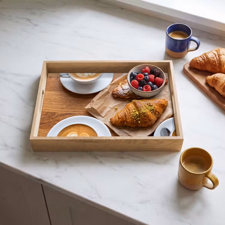 Eten - Croissant - Koffie - Ontbijt - Modern Dienblad Rechthoek middel -sfeer2