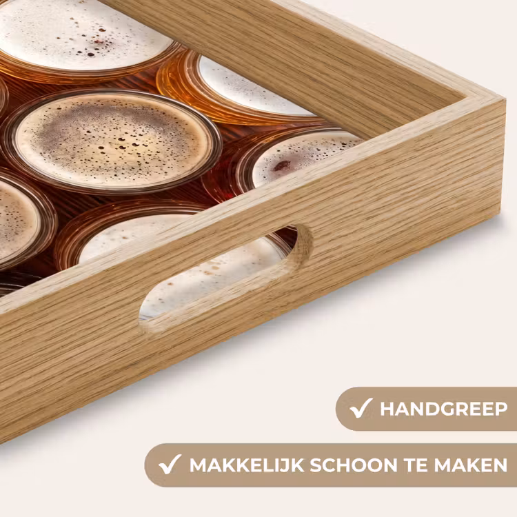 Eten - Glazen - Drank - Patroon - Bruin Dienblad Rechthoek middel -USP_HandgreepNL
