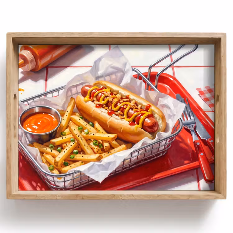 Eten - Hotdog - Fastfood - Modern - Rood Dienblad Rechthoek middel -z3d_shopping