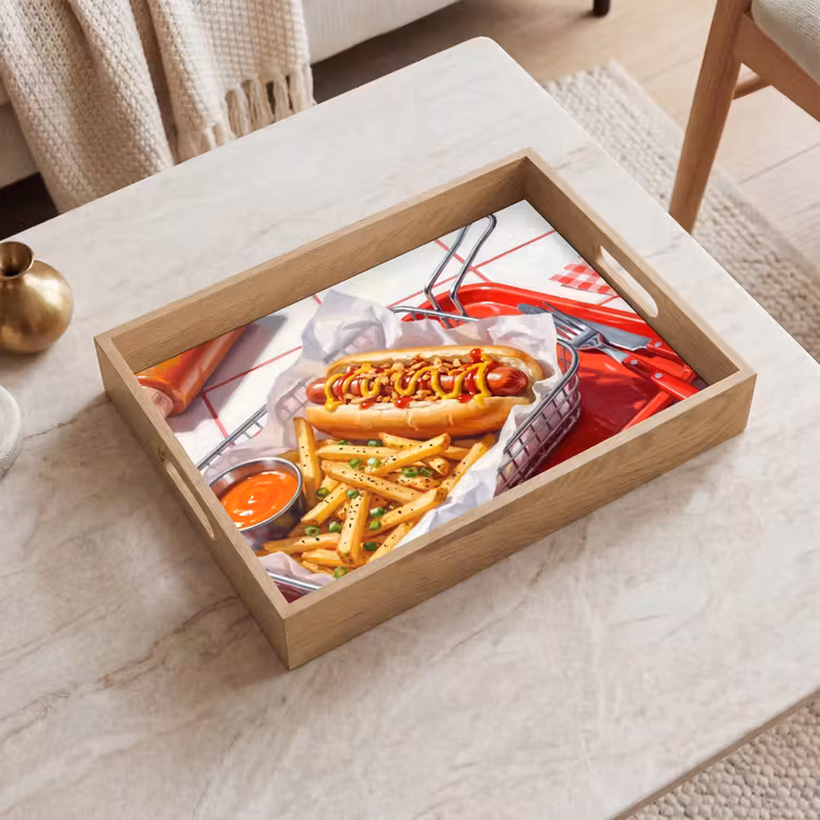 Eten - Hotdog - Fastfood - Modern - Rood Dienblad Rechthoek middel -sfeer1