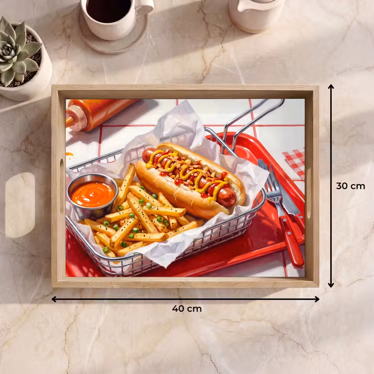 Eten - Hotdog - Fastfood - Modern - Rood Dienblad Rechthoek middel -USP_Formaat