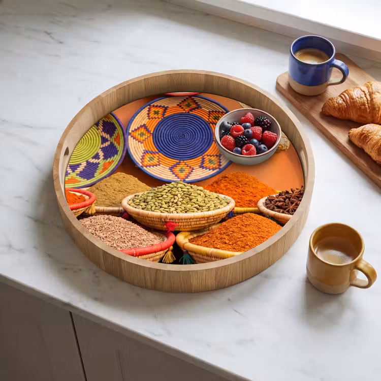 Dienblad - Eten - Kleurrijk - Cultuur - Eten - Kleurrijk - Cultuur Dienblad Rond middel