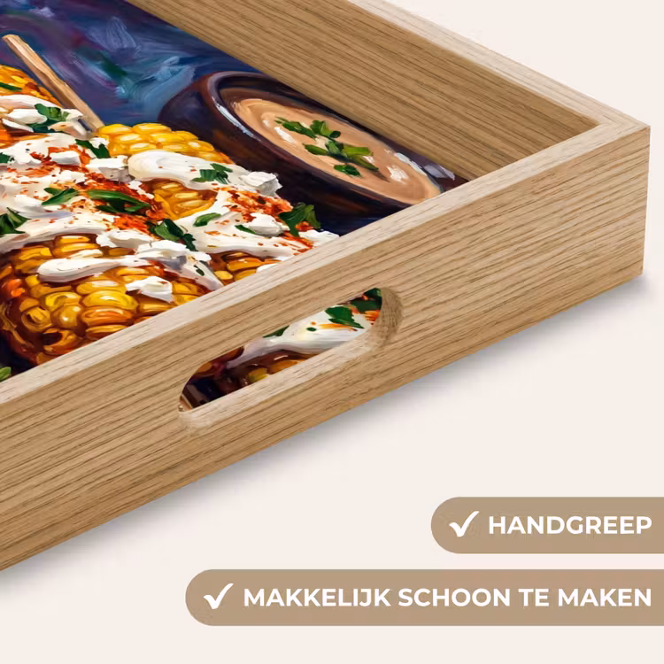 Eten - Maïs - Saus - Geschilderd - Geel Dienblad Rechthoek middel -USP_HandgreepNL