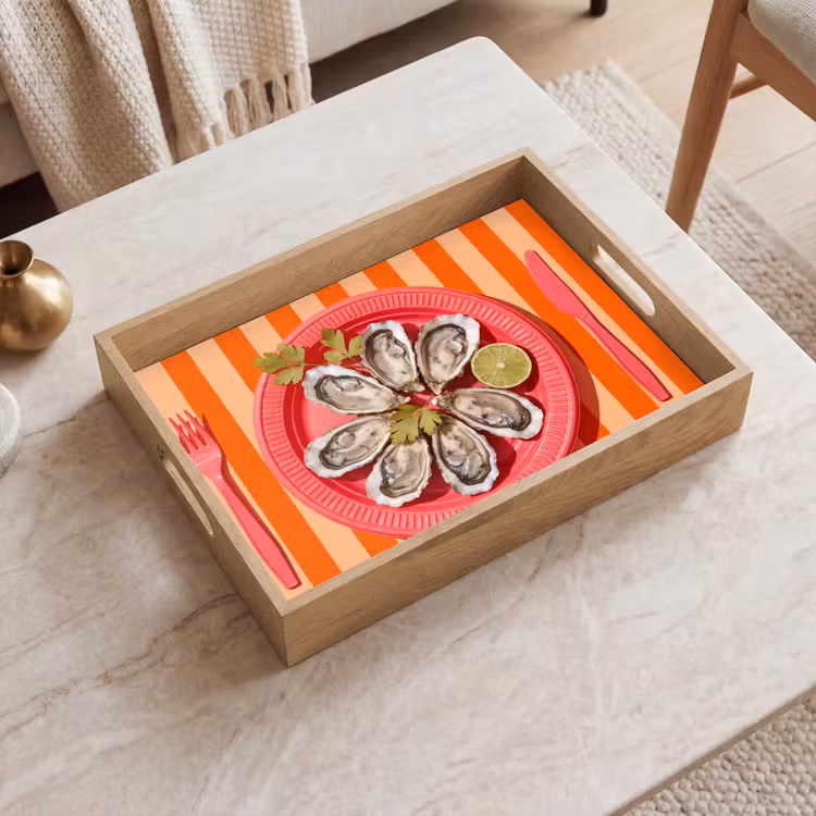 Eten - Oester - Zeevruchten - Oranje - Modern Dienblad Rechthoek middel -sfeer1