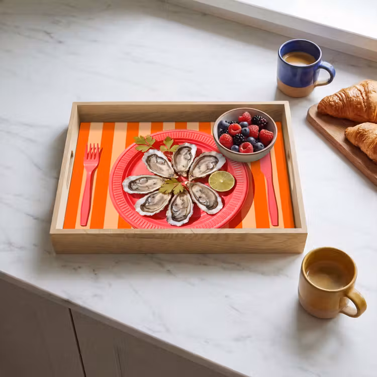Eten - Oester - Zeevruchten - Oranje - Modern Dienblad Rechthoek middel -sfeer2