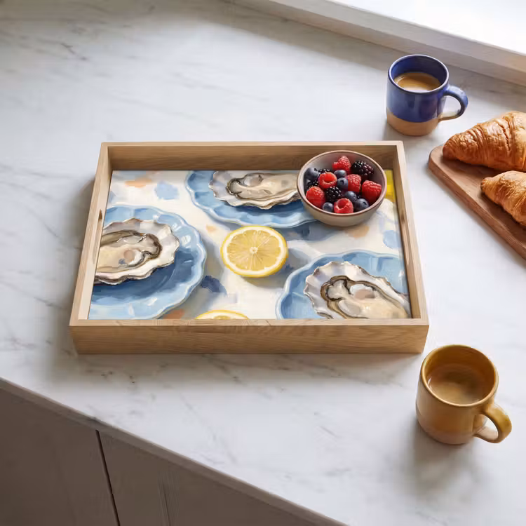 Eten - Oesters - Citroenen - Modern - Geel Dienblad Rechthoek middel -sfeer2