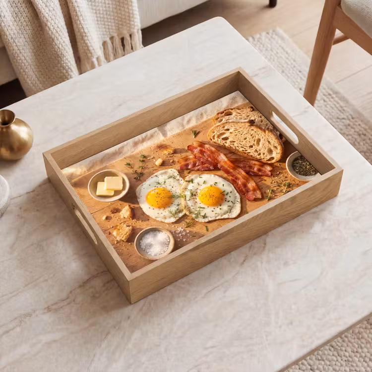 Eten - Ontbijt - Hout - Rustiek - Geel Dienblad Rechthoek middel -sfeer1