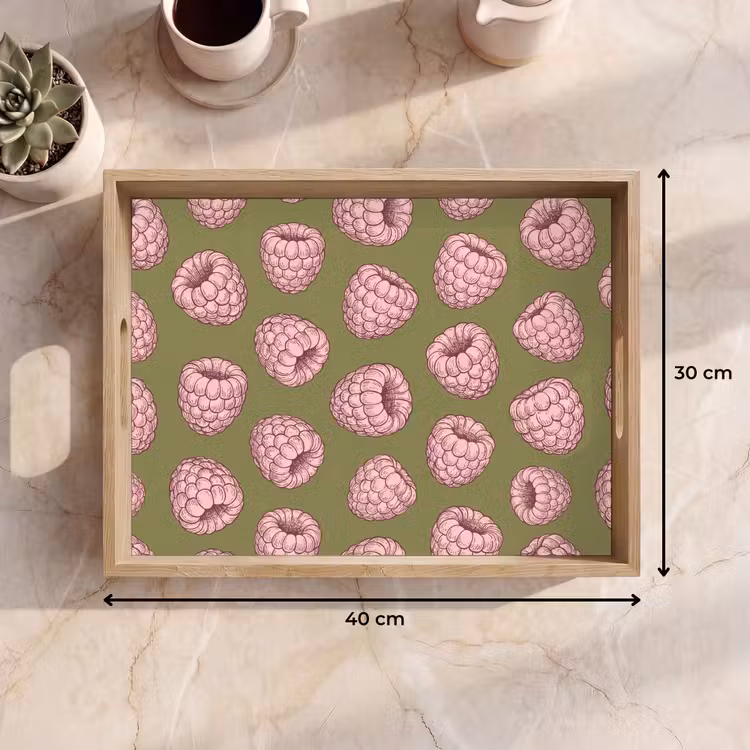Eten - Patroon - Illustratie - Roze - Groen Dienblad Rechthoek middel -USP_Formaat