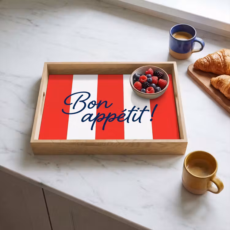 Eten - Spreuk - Keuken - Grafisch - Rood-Wit Dienblad Rechthoek middel -sfeer2
