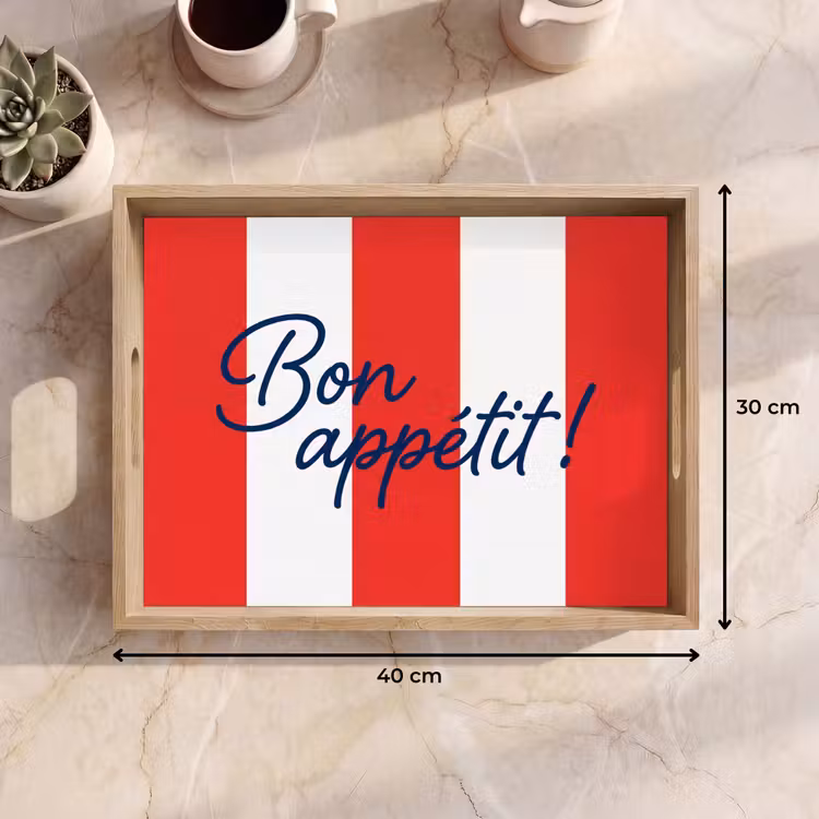 Eten - Spreuk - Keuken - Grafisch - Rood-Wit Dienblad Rechthoek middel -USP_Formaat