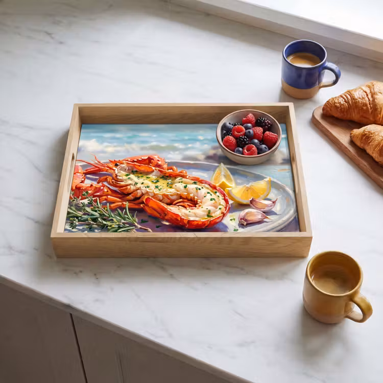 Eten - Zee - Kust - Modern - Blauw Dienblad Rechthoek middel -sfeer2