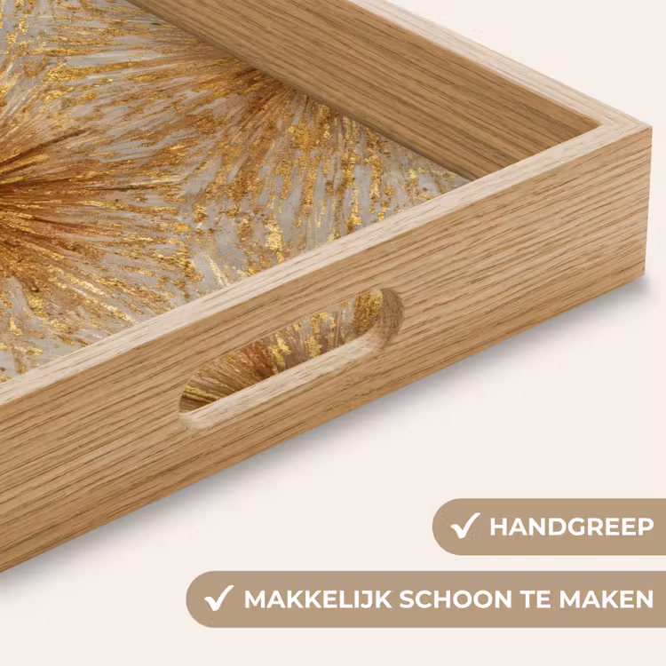 Explosie - Abstract - Goud - Wit Dienblad Rechthoek middel 911 -USP_HandgreepNL