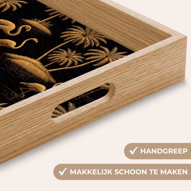 Flamingo - Palmbomen - Tropisch - Goud - Zwart Dienblad Rechthoek middel 911 -USP_HandgreepNL