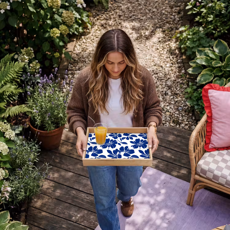 Floraal - Modern - Blauw Dienblad Rechthoek middel 911 -sfeer5