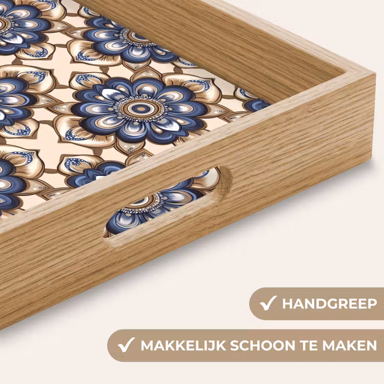 Floraal - Ornament - Blauw Dienblad Rechthoek middel 911 -USP_HandgreepNL