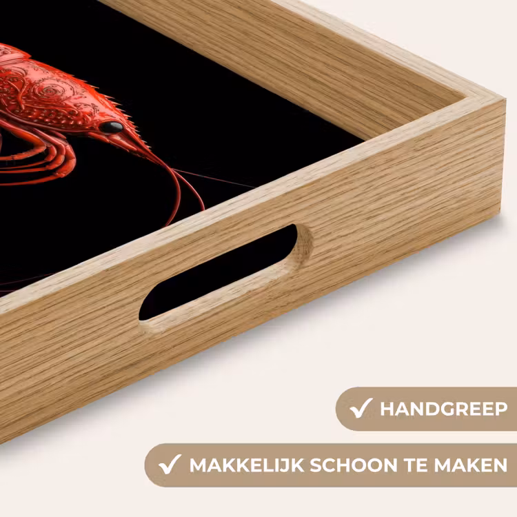Garnaal - Rood - Dieren Dienblad Rechthoek middel -USP_HandgreepNL
