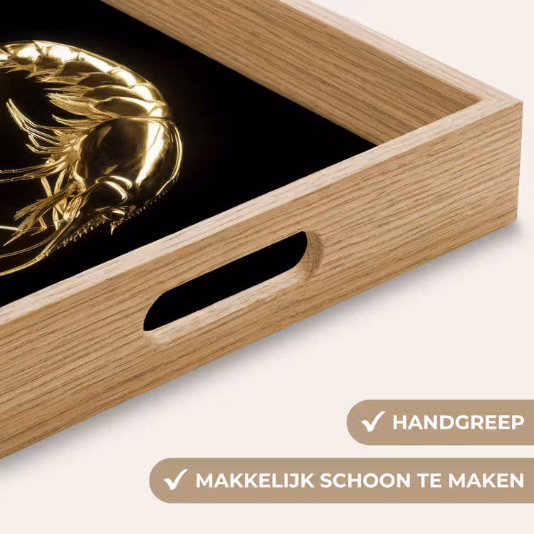 Garnalen - Zwart - Goud - Dieren Dienblad Rechthoek middel -USP_HandgreepNL