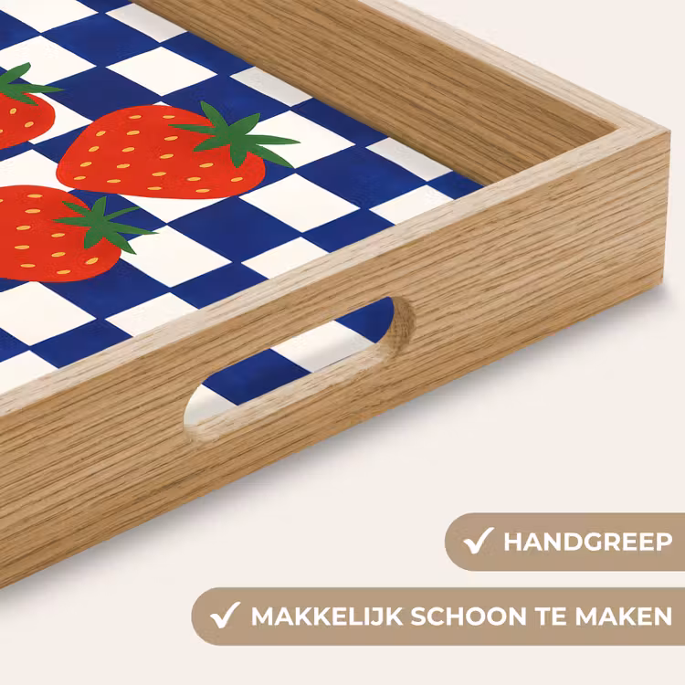 Geblokt - Blauw - Aardbeien Dienblad Rechthoek middel -USP_HandgreepNL