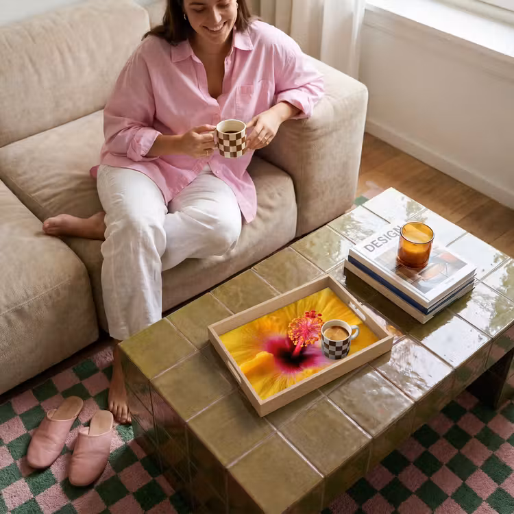 Geel - Hibiscus - Tropisch Dienblad Rechthoek middel -sfeer3