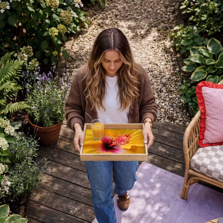 Geel - Hibiscus - Tropisch Dienblad Rechthoek middel -sfeer5