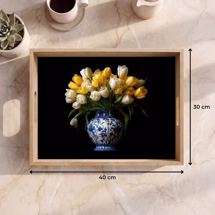Geel - Tulpen - Vaas - Bloemen Dienblad Rechthoek middel -USP_Formaat