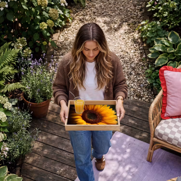 Geel - Zonnebloem - Zomers Dienblad Rechthoek middel -sfeer5