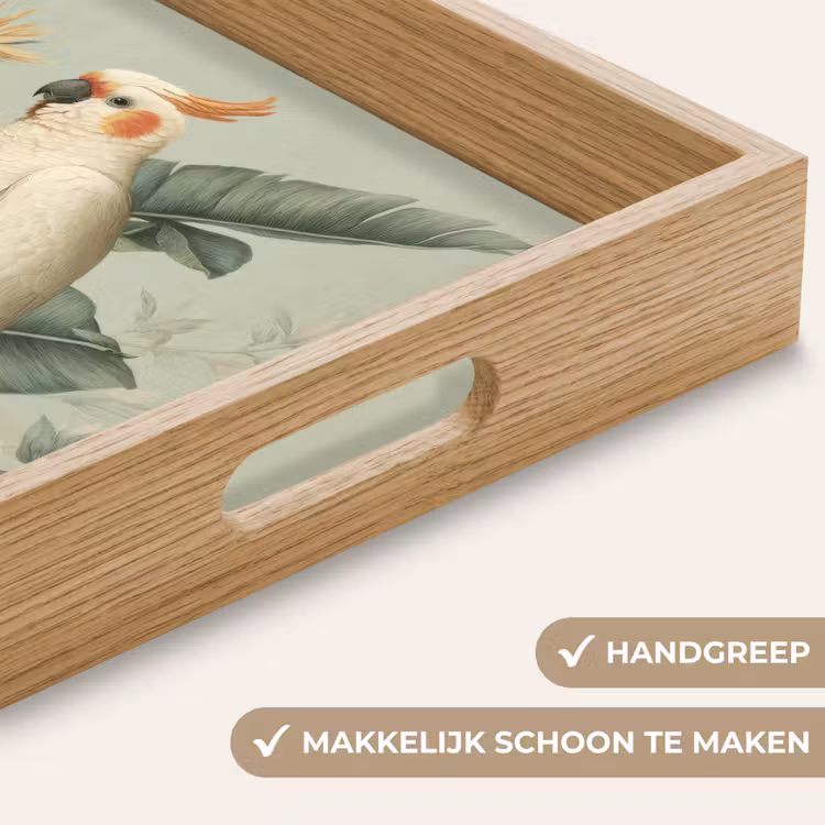 Gele kuifkaketoe - paradijsvogelbloemen - Groen Dienblad Rechthoek middel -USP_HandgreepNL