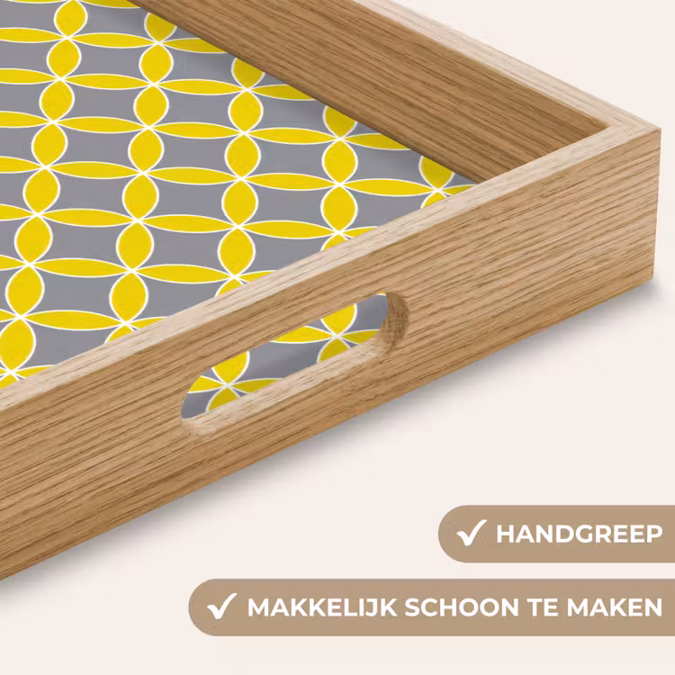 Geometrisch - Cirkels - Modern - Grijs - Geel Dienblad Rechthoek middel 911 -USP_HandgreepNL