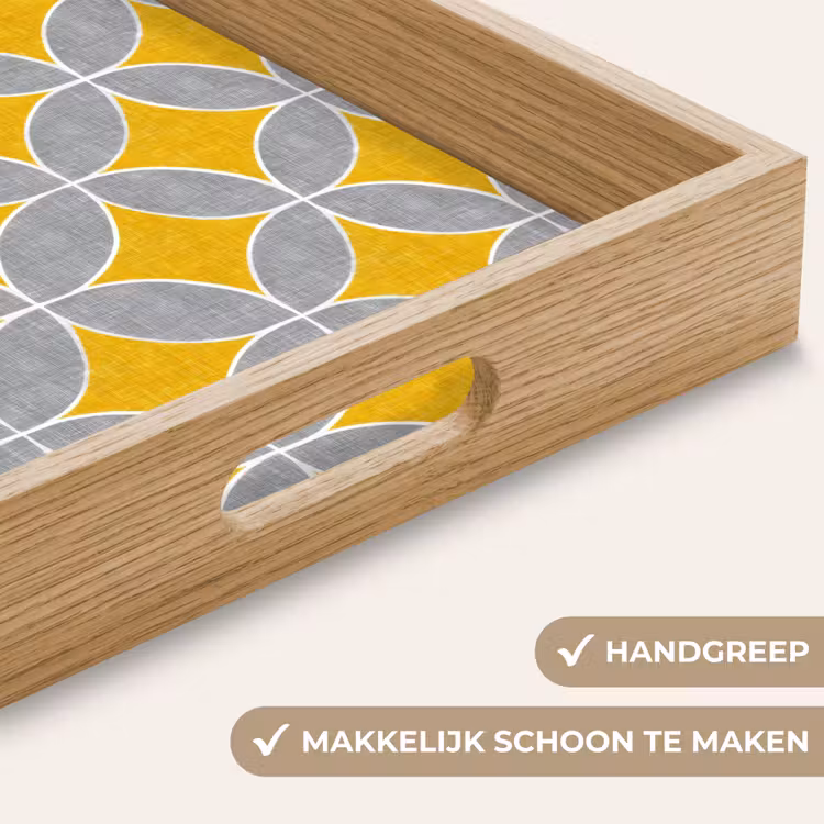 Geometrisch - Cirkels - Textuur - Grijs - Geel Dienblad Rechthoek middel 911 -USP_HandgreepNL