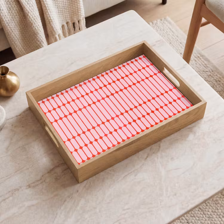 Geometrisch - Minimalistisch - Rood - Roze Dienblad Rechthoek middel 911 -sfeer1