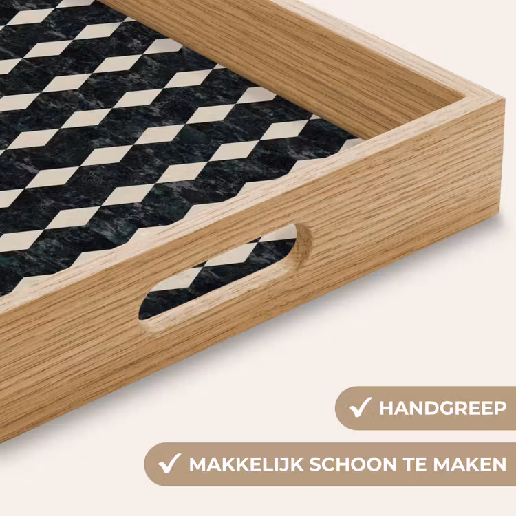 Geometrisch - Patroon - Marmer - Groen Dienblad Rechthoek middel 911 -USP_HandgreepNL