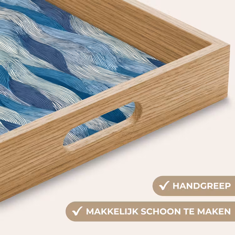 Getekend - Blauw - Wit - Golvend - Streepjes Dienblad Rechthoek middel 911 -USP_HandgreepNL