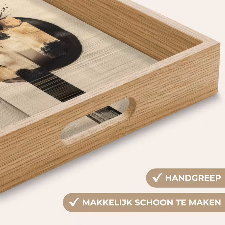 Gezicht - Bloemen - Zwart - Vrouw Dienblad Rechthoek middel -USP_HandgreepNL