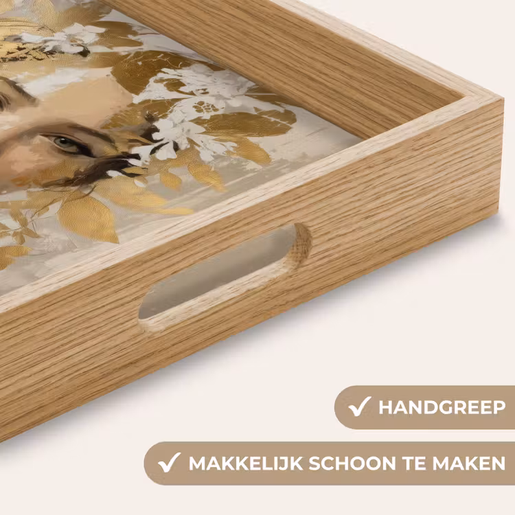 Gezicht - Vrouw - Bladeren - Goud Dienblad Rechthoek middel -USP_HandgreepNL