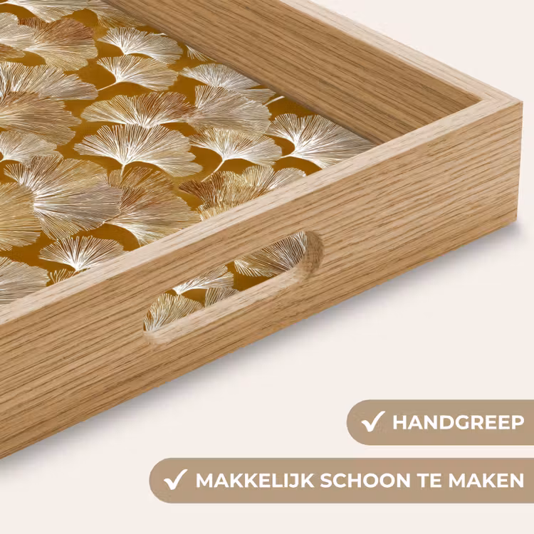 Ginkgo - Bladeren - Goud Dienblad Rechthoek middel 911 -USP_HandgreepNL