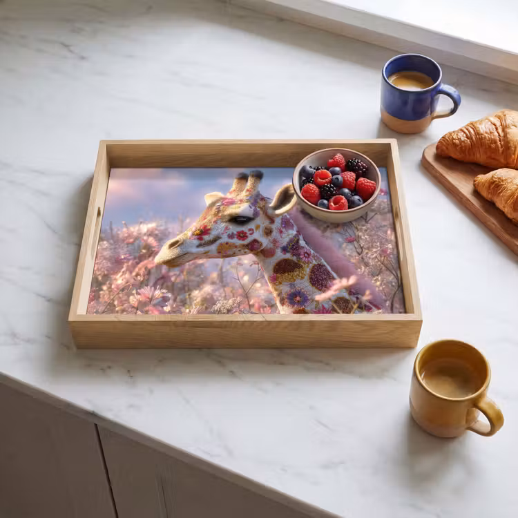 Giraffe - Bloemen - Roze Dienblad Rechthoek middel -sfeer2