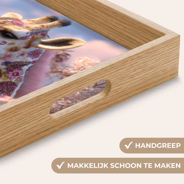 Giraffe - Bloemen - Roze Dienblad Rechthoek middel -USP_HandgreepNL