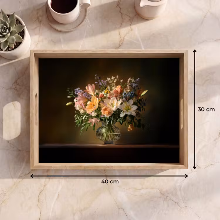 Glazen - Bloemen - Boeket - Kleuren Dienblad Rechthoek middel -USP_Formaat