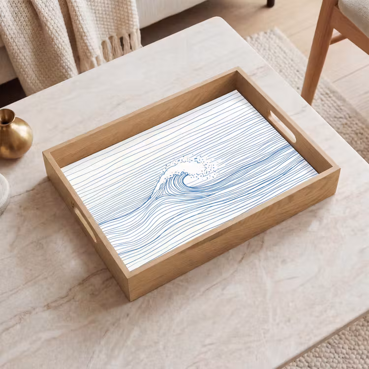 Golf - Brekende - Natuur - Minimalistisch - Blauw Dienblad Rechthoek middel -sfeer1