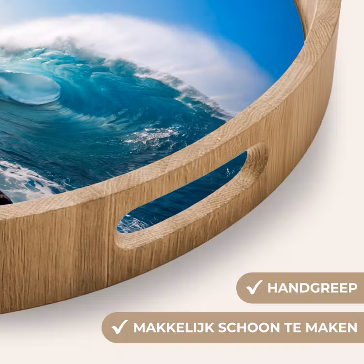 Golf - Oceaan - Brekend - Water - Blauw Dienblad Rond middel -USP_HandgreepNL