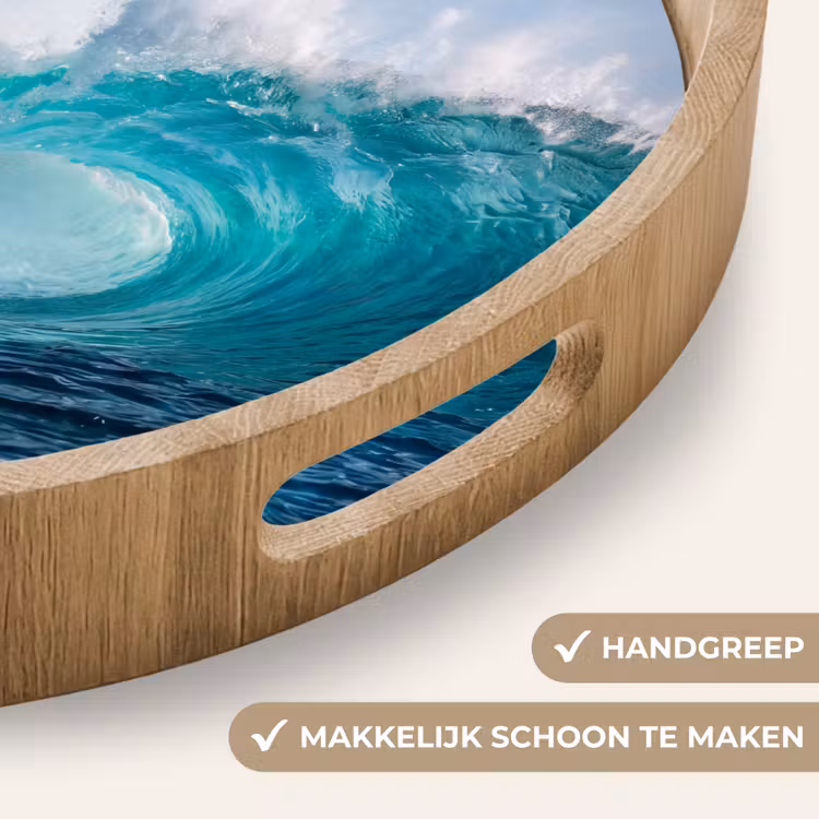 Golf - Oceaan - Water - Dynamisch - Blauw Dienblad Rond middel -USP_HandgreepNL