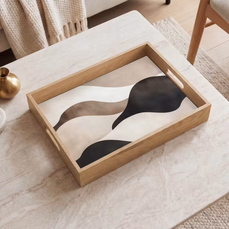 Golven - Abstract - Beige Dienblad Rechthoek middel -sfeer1