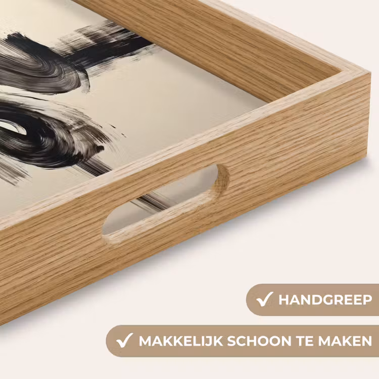 Golven - Penseelstreken - Beige - Minimalistisch Dienblad Rechthoek middel -USP_HandgreepNL