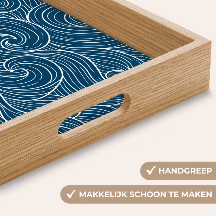 Golven - Spiraal - Water - Abstract - Blauw Dienblad Rechthoek middel -USP_HandgreepNL