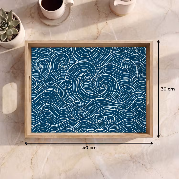 Golven - Spiraal - Water - Abstract - Blauw Dienblad Rechthoek middel -USP_Formaat