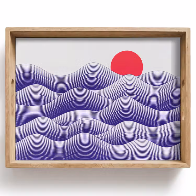 Golven - Zon - Natuur - Abstract - Rood Dienblad Rechthoek middel -z3d_shopping