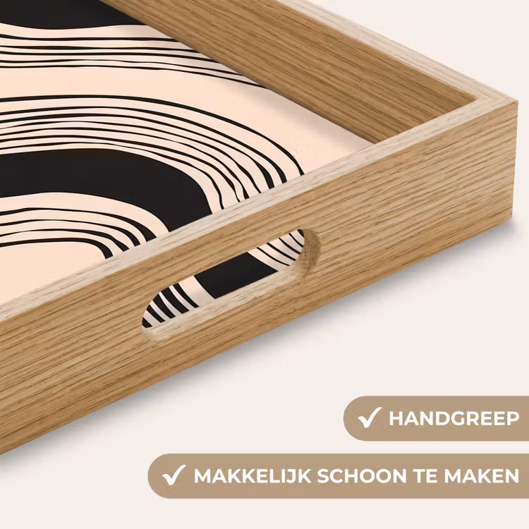 Golven - Zwart - Zandkleur Dienblad Rechthoek middel -USP_HandgreepNL