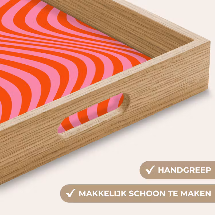 Golvend patroon - Rood - Roze - Lijnen Dienblad Rechthoek middel -USP_HandgreepNL
